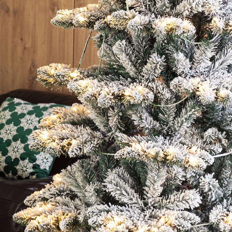 Glitzhome 6FT/7.5FT/9FT/11FT Snow Flocked Pre-lit Artificial Fir Christmas Trees