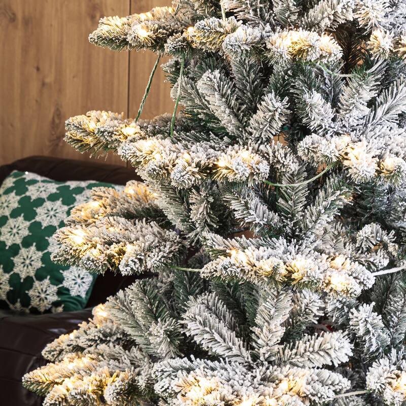 Glitzhome 6FT/7.5FT/9FT Warm White or Multi-Colored Pre-Lit Flocked Pine Artificial Christmas Tree