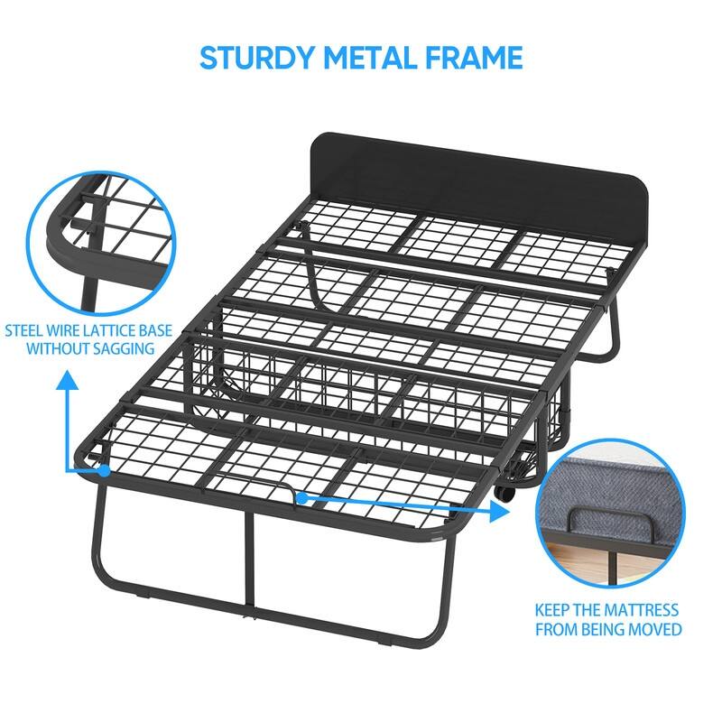 Mixoy Space Saving Fold up Bed with Mattress & 360 Swivel Wheels