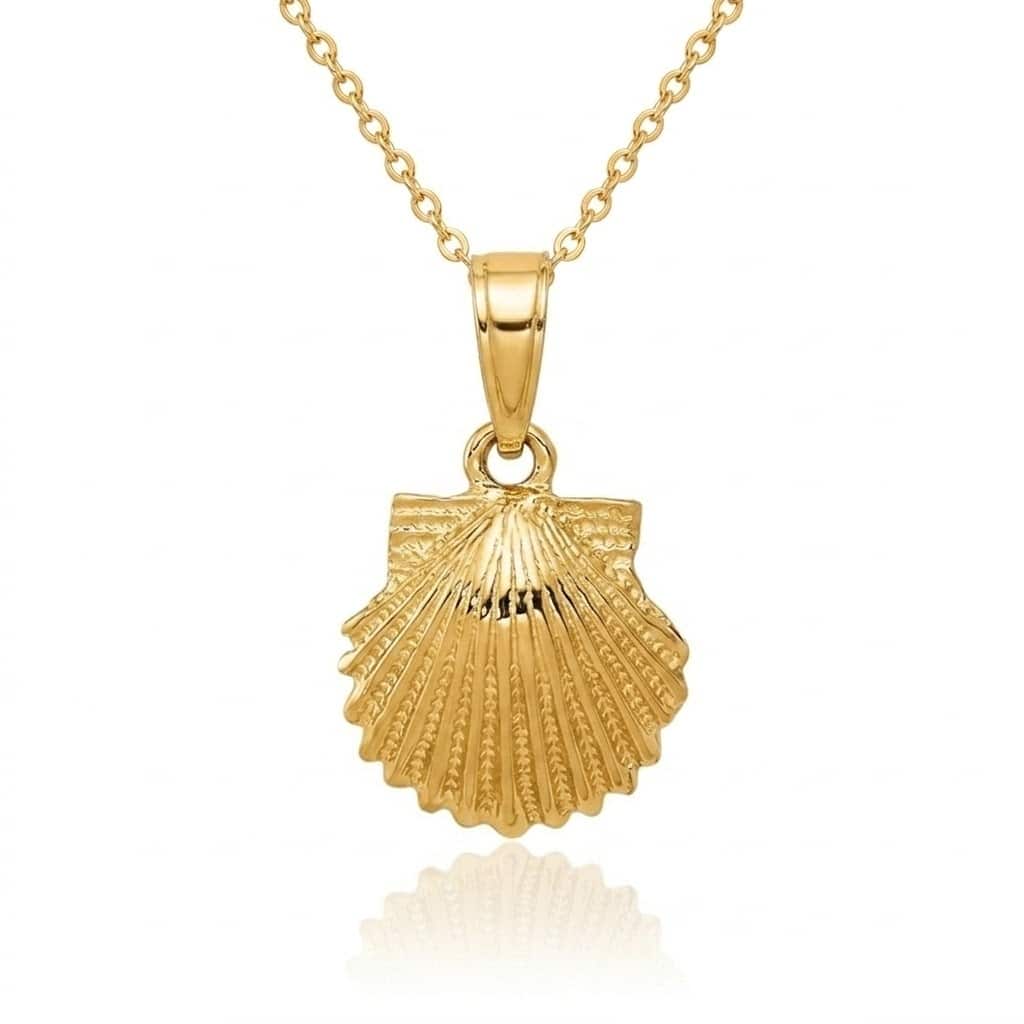 Curata 10k or 14k Yellow Gold 18" 18x10mm Textured Scallop Shell Pendant Necklace