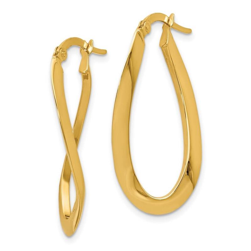 Curata 14k Yellow Gold Twisted Polished 33x1.6mm Oval Hinged Hoop Earrings