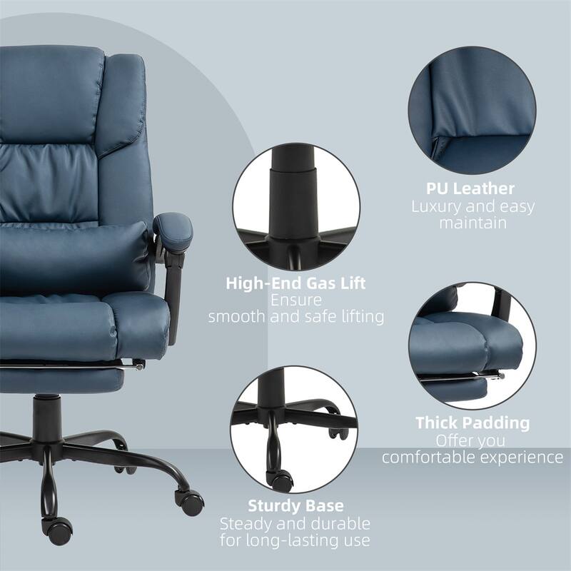Adjustable Recliner Office Chair with Footrest Vibration Massage and High Back Swivel Wheels - 26" W x 29.5" D x 44"-48" H