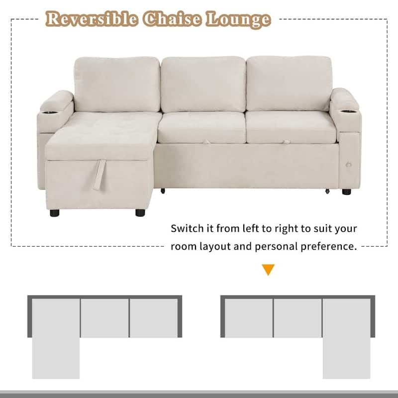 83.5" Modern Convertible L-shaped Sectional Sofa Couch with Two Cup Holders and USB Ports