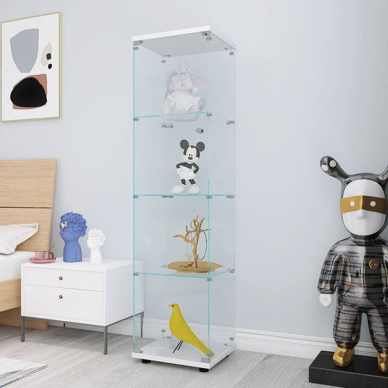 Glass Display Cabinet with Doors & Locks, Acrylic Shelves, Floor Standing Storage Showcase for Home or Office