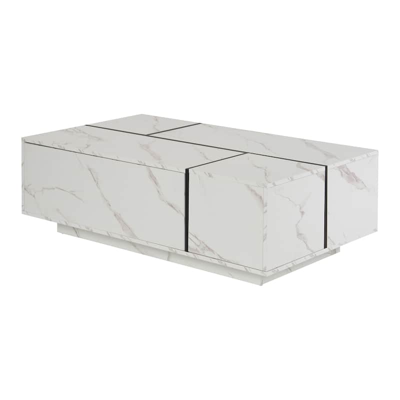 Rectangular Sliding Top Coffee Table with 2 Drawers and 2 Hidden Storage for Living Room 47.2" (White)
