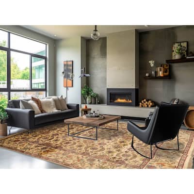 Hand Knotted Agra Ivory, Aqua 100% Wool Traditional Oriental Area Rug - 9' x 11' 11''