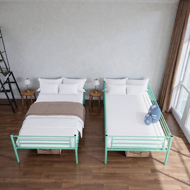 Twin Over Twin Metal Bunk Bed with Ladder and High Guardrails, Convertible to 2 Twin Beds, Noise-Free Design