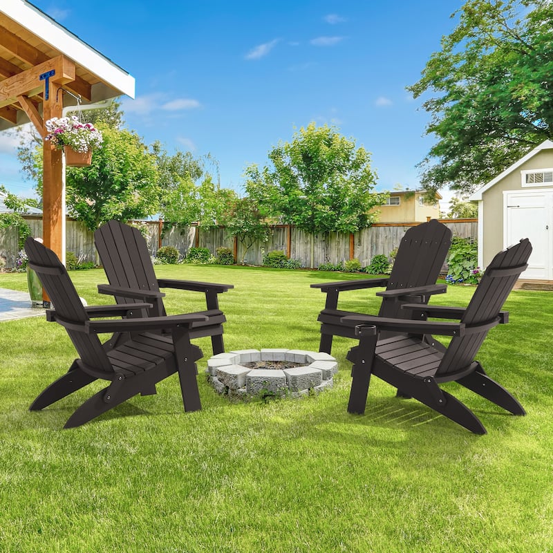 LIVOOSUN Outdoor Folding Adirondack Chair w/Cup Holder Set of 2 or 4 - Coffee - 4 Pieces