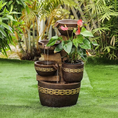 Brown Resin Tiered Bowls Outdoor Fountain