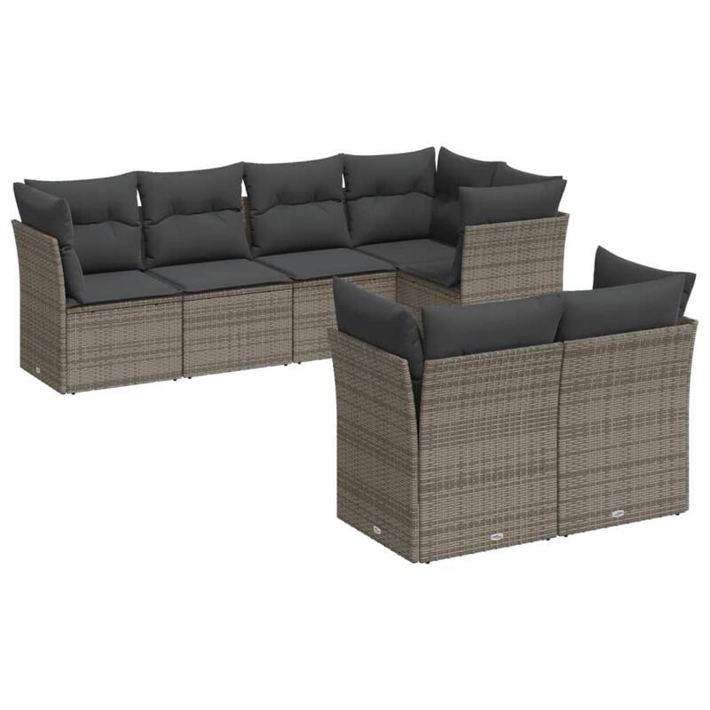 vidaXL Patio Sofa Set with Cushions Outdoor Furniture 7 Piece Poly Rattan - 24.4 x 24.4 x 27.2