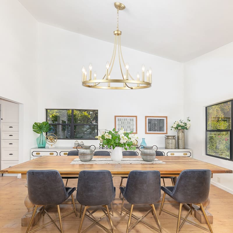 12-Light 26.77-inch Vintage Rustic Wagon Wheel Chandelier for Kitchen