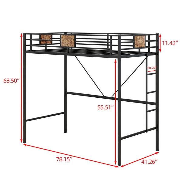 Black Twin Size Metal Loft Bed Frame with Stairs & Full-Length Guardrail, Space-Saving Design