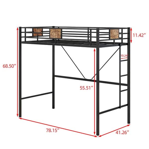 Metal Twin Loft Bed Frame with Stairs & Full-Length Guardrail, Space-Saving Design, No Box Spring Needed, Noise-Free, Black