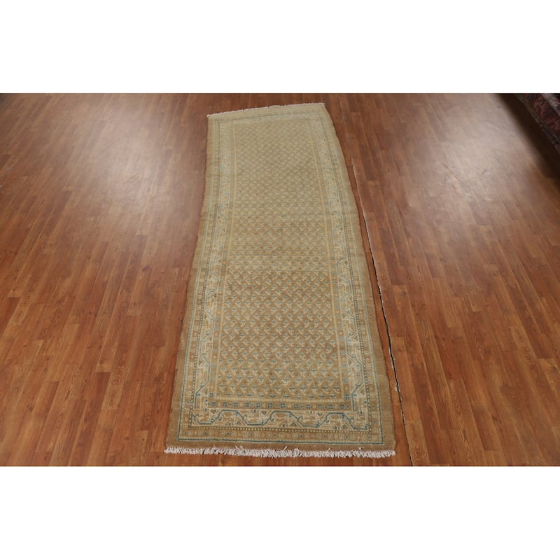 Brown Rust Botemir Persian Vintage Runner Rug Hand-Knotted Wool Carpet - 3'5"x 9'11"