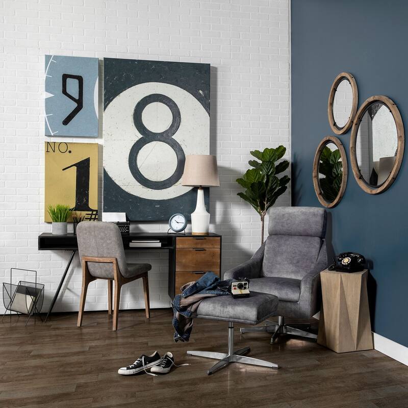 Josi Brown Solid Wood With Black Metal Frame Round Mirror - 28" x 28"