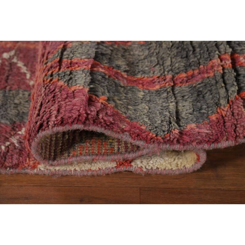 Geometric Plush Moroccan Oriental Rug Hand-Knotted Grey Wool Carpet - 7'9" x 10'5"