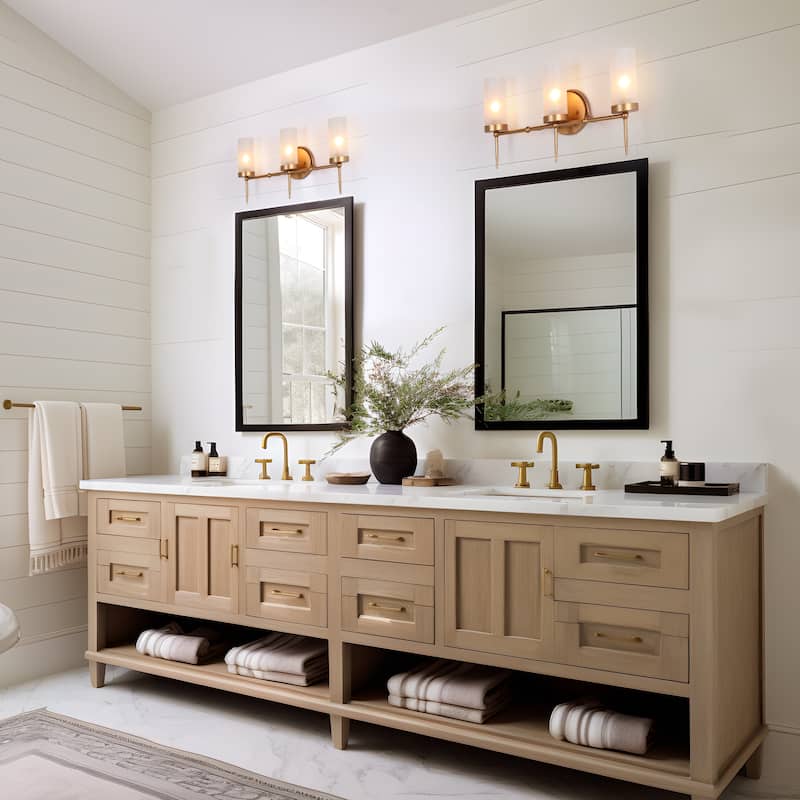 Modern Gold 3-Light Linear Bathroom Vanity Lights Frosted Glass Wall Sconces - 22" L x 5" W x 11" H