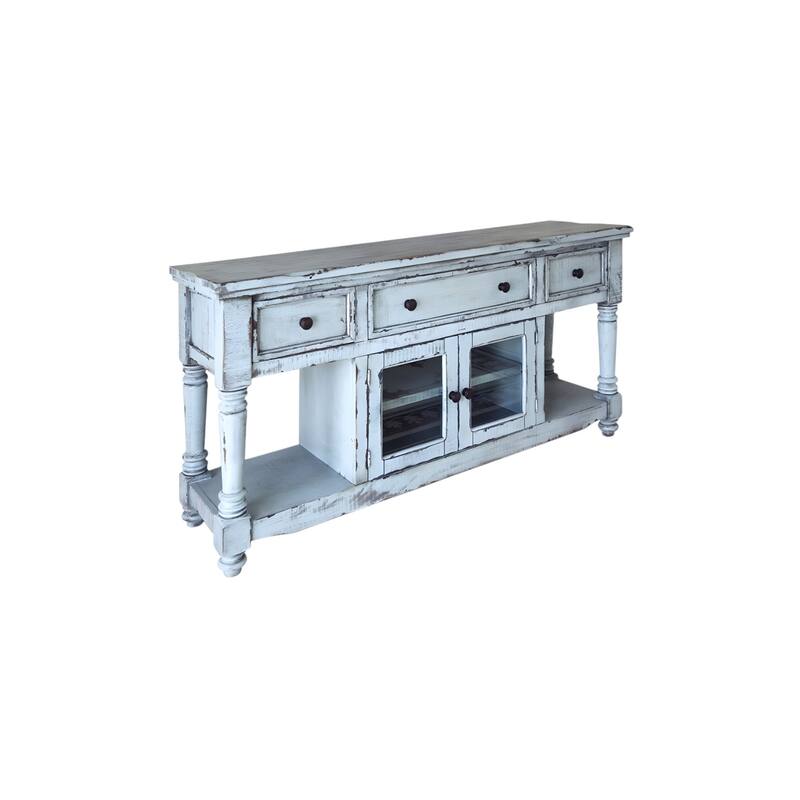 HomeRoots 70" Blue Solid Wood Open shelving Distressed TV Stand - 70' X '34.75' X '19