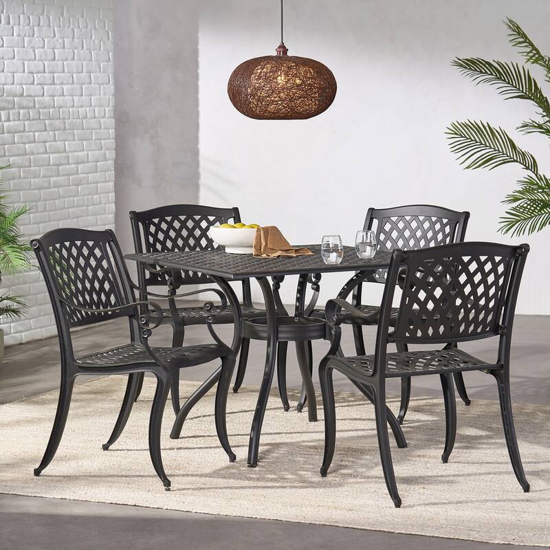 Elegant Cast Aluminum Dining Chairs Weather Resistant Design - Black