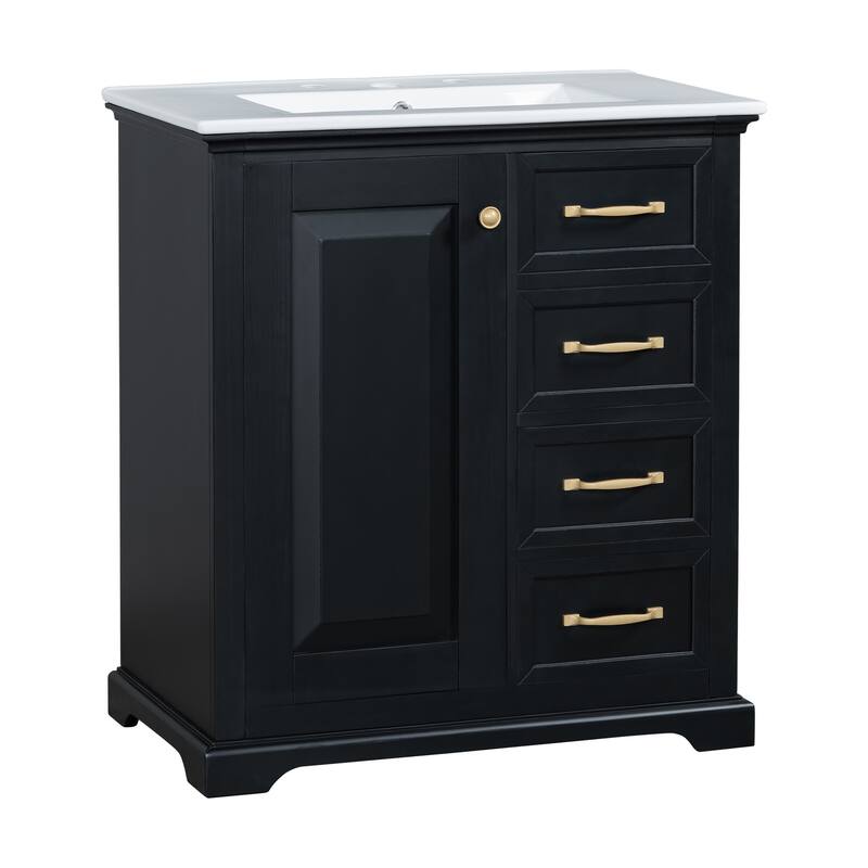 30 inch MDF Bathroom Vanity with Sink, One Package, Green Bathroom Cabinet with Drawers