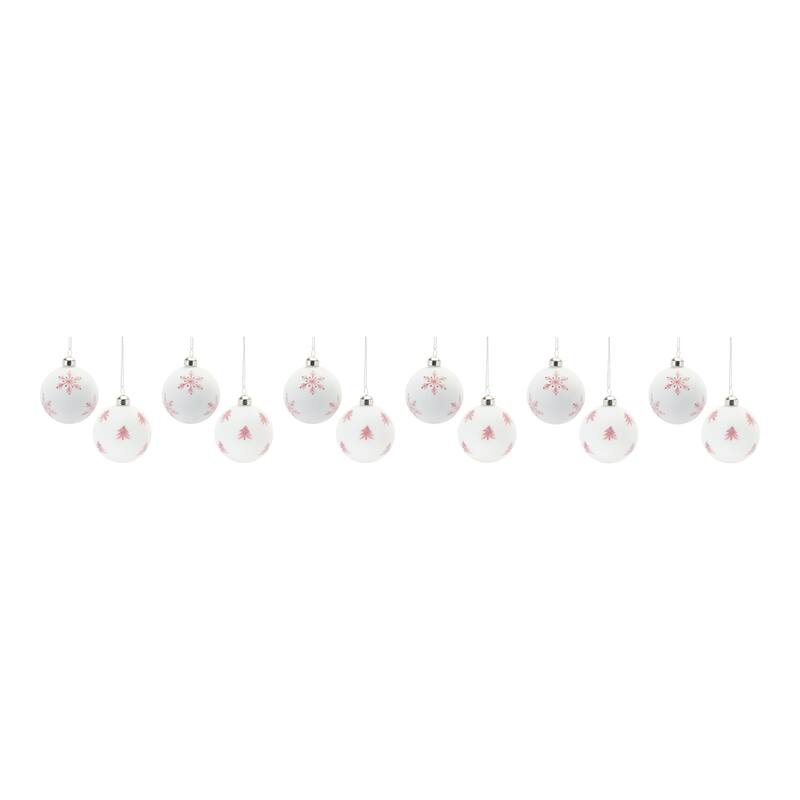 Frosted Snowflake and Tree Ball Ornament (Set of 12)