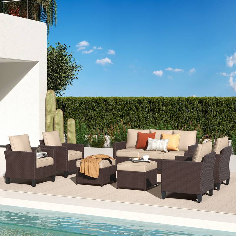 Outdoor 7 Pieces Sectional Wicker Sofa Set