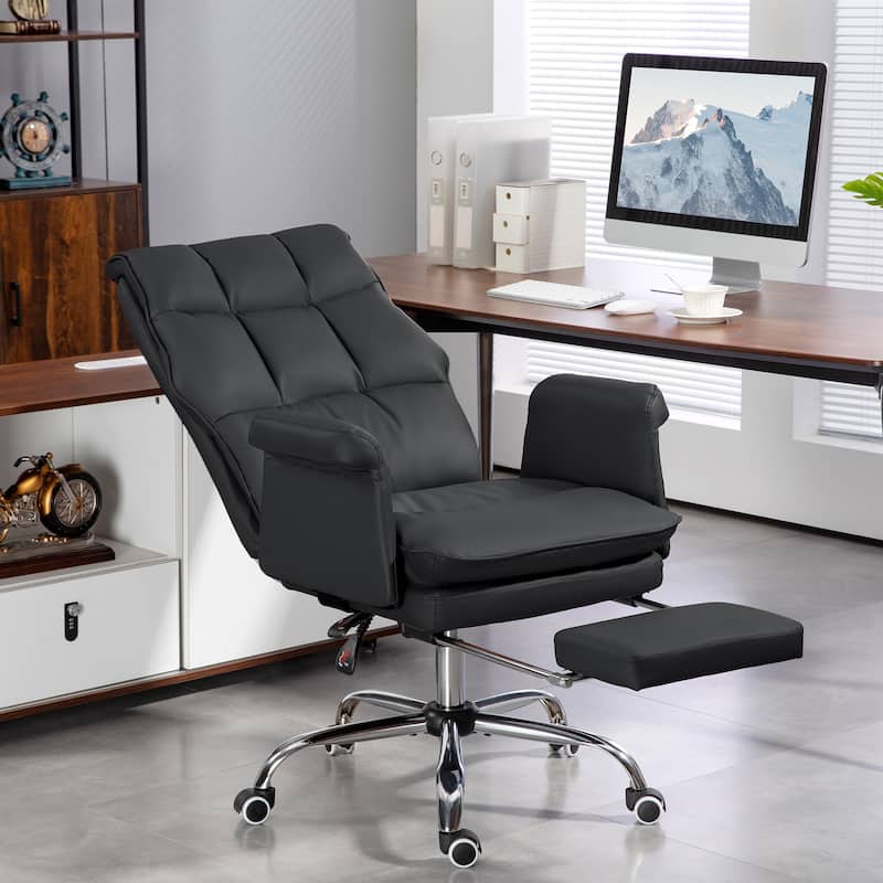 Ergonomic Reclining Office Chair with PU Leather Upholstery, Footrest, and 360° Swivel Wheels for Work or Home Use