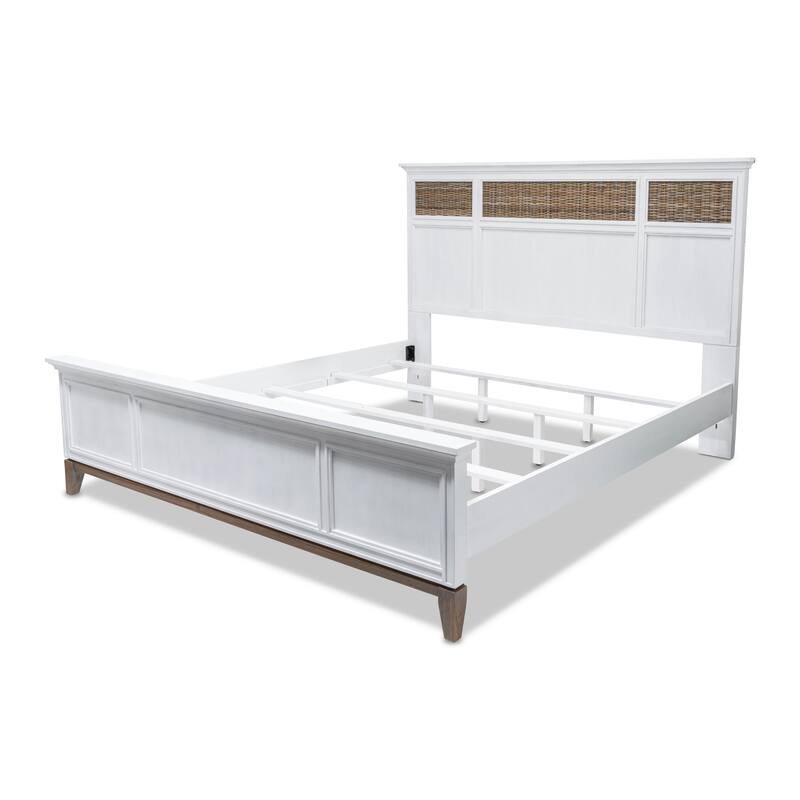 HomeRoots White Ribbed Texture Solid Wood King Bed Frame