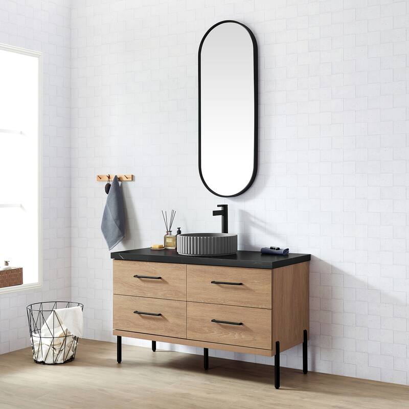 Trento Bath Vanity, Sintered Stone Top with Concrete Sink & Mirror
