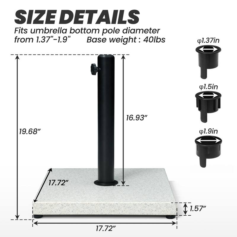 Umbrella Base Holder Square Weighted Stand for Outdoor Market Umbrella, Cement Concrete Steel