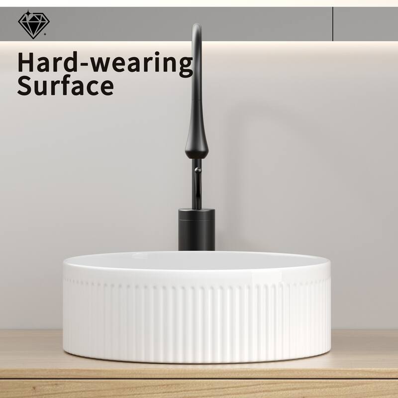 GDFStudio - Lio Modern Textured Ceramic Round Vessel Sink with Above Counter Design - 14"W