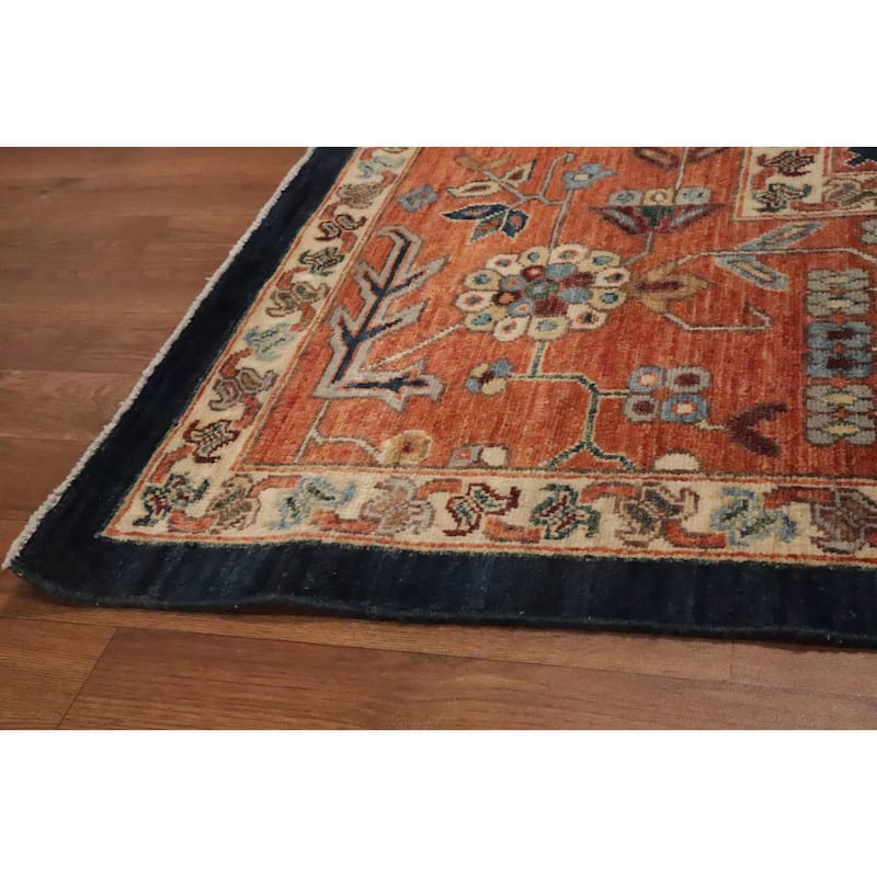 Hand Knotted Oriental 100% Wool Carpet Traditional All-Over Navy Blue & Blues Heriz (serapi) Area Rug - 13' 8'' X 10' 1''