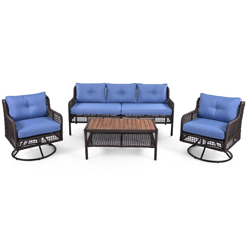 72.1''W Outdoor Conversation Wicker Sofas 4 Pieces Patio Furniture Set with Swivel Chairs