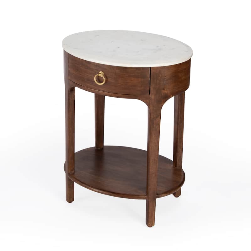 Ellen 18.25 in. W Oval Marble and Wood 1-Drawer Nightstand