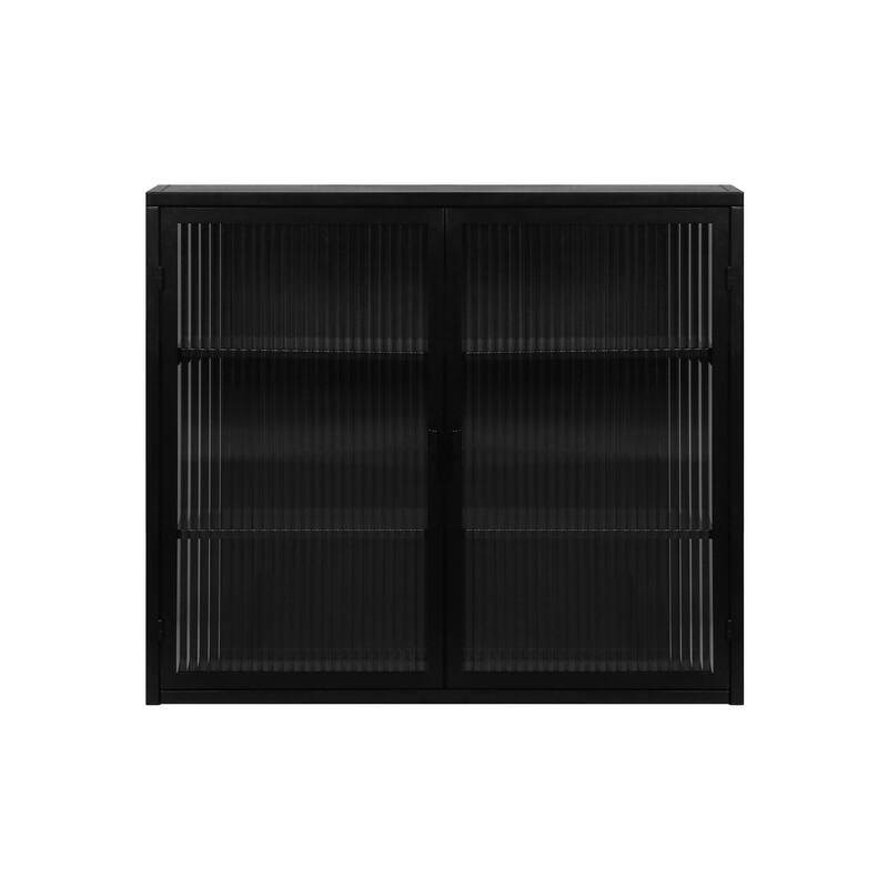 Anmytek Modern Black Glass Wall Cabinet 3-Tier Storage for Bathroom & Living Room