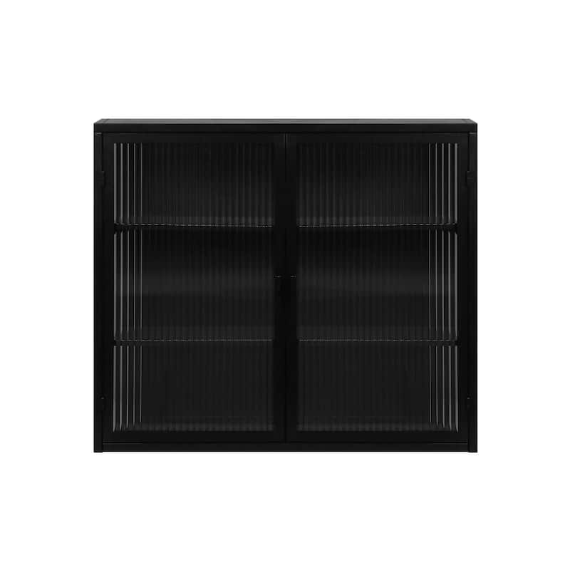 Glass Doors Two-door Wall Cabinet with Featuring Three-tier Storage