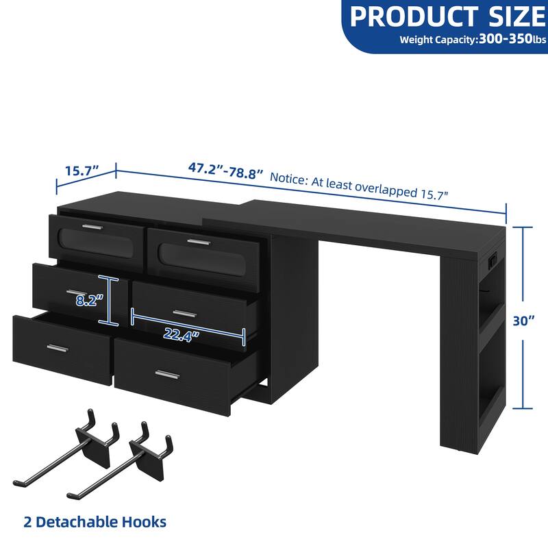 Moasis L-Shade Corner Rotating Dresser Desk With 6 Drawer And Charger Station