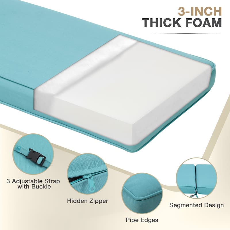 Aoodor Patio Chaise Lounger Cushions Set of 2, Olefin Fabric, Water-Resistant, 72x21x3 Inches(Only Cushions)