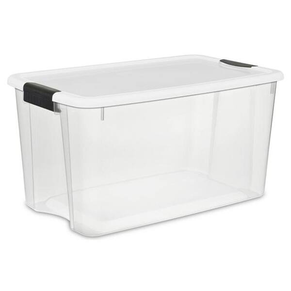 Sterilite 70 Qt Clear Plastic Stackable Storage Bin w/ White Latch Lid ...