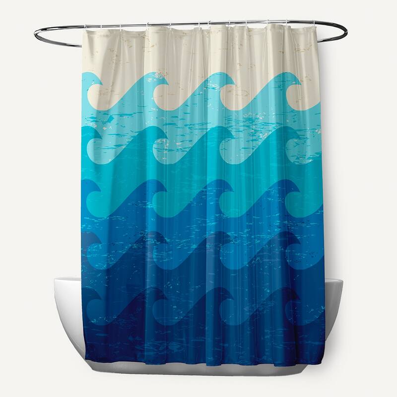 Deep Sea Geometric Print Shower Curtain - Blue