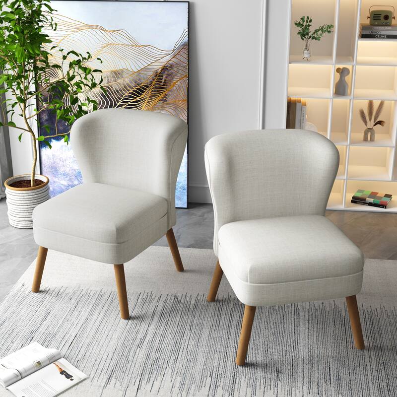 2 Set Upholstered Accent Chair Armchair Linen Side Chair