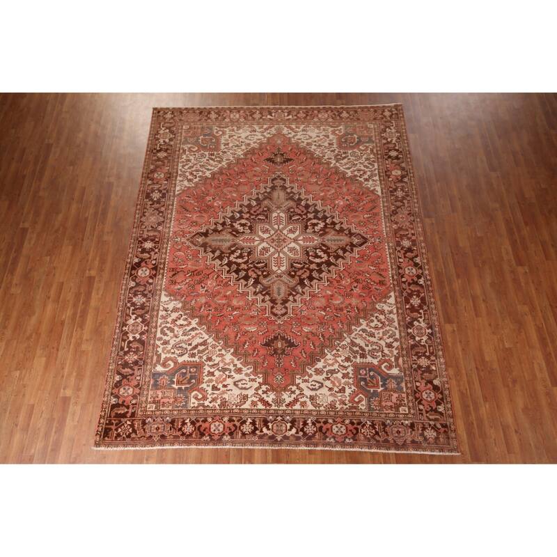 Geometric Heriz Persian Vintage Area Rug Handmade Oriental Wool Carpet - 8'4"x 11'0"