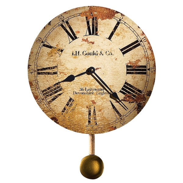 Howard Miller J. H. Gould & Co. Antique, Vintage, Old World, & Industrial Style Distressed Wall Clock with Pendulum. Opens flyout.
