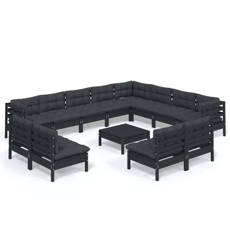 vidaXL Solid Pinewood Patio Lounge Set 13 Piece with Cushions Multi Colors