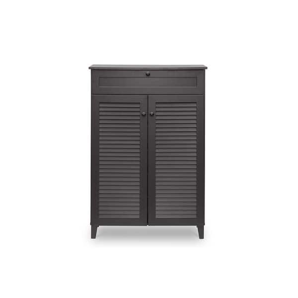 slide 1 of 4, Clevedon Espresso 2-Door w/Drawer Shoe-Storage Cabinet, Tall - Brown