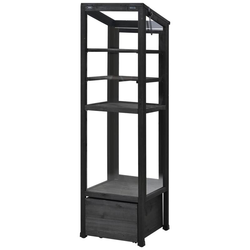 62.4"H Wood Garden Greenhouse w/ Movable Storage,Adjustable Shelves