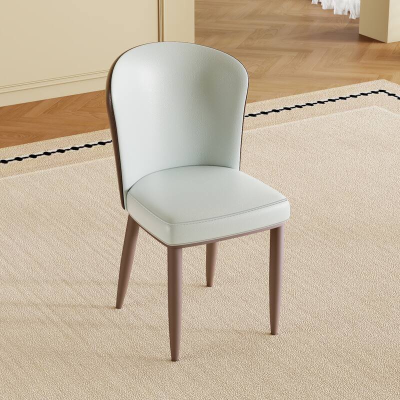 PU Leather Dining Chairs Set of 2, Ergonomic Upholstered Lounge Chair, Accent Chair with Curved Backrest & Carbon Steel Legs - White