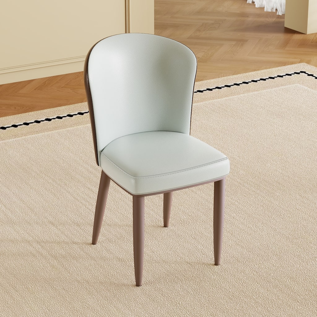 PU Leather Dining Chairs Set of 2, Ergonomic Upholstered Lounge Chair, Accent Chair with Curved Backrest & Carbon Steel Legs