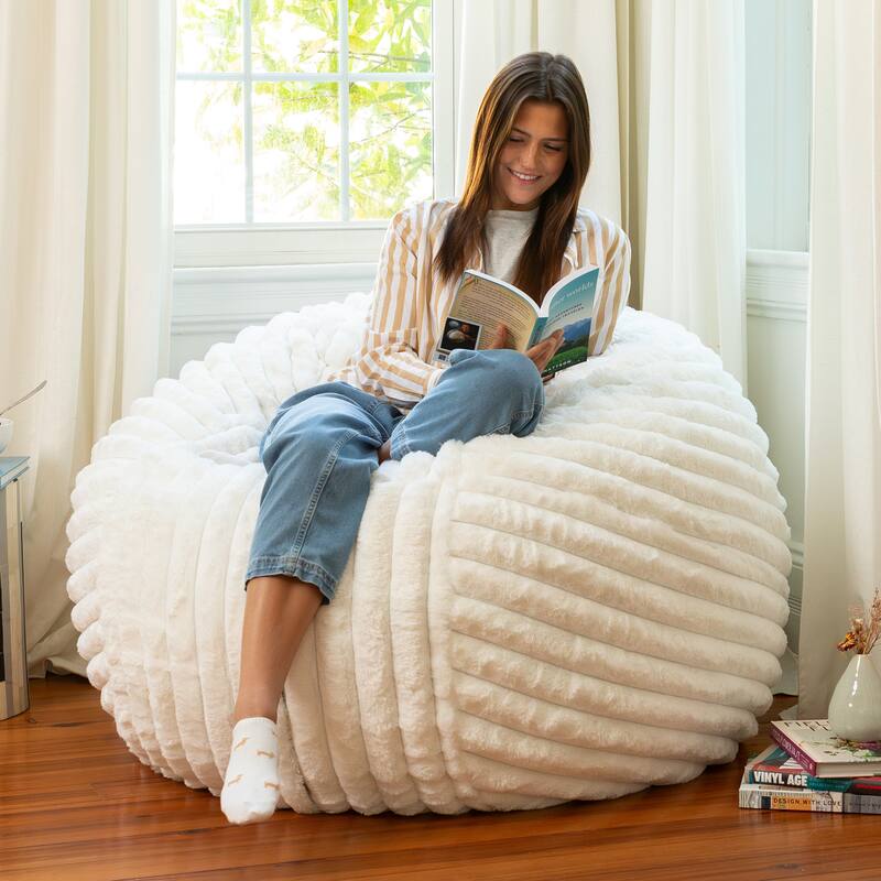 Jaxx Saxx 4ft - Large Round Bean Bag for Adults - Plush Synthetic Fur