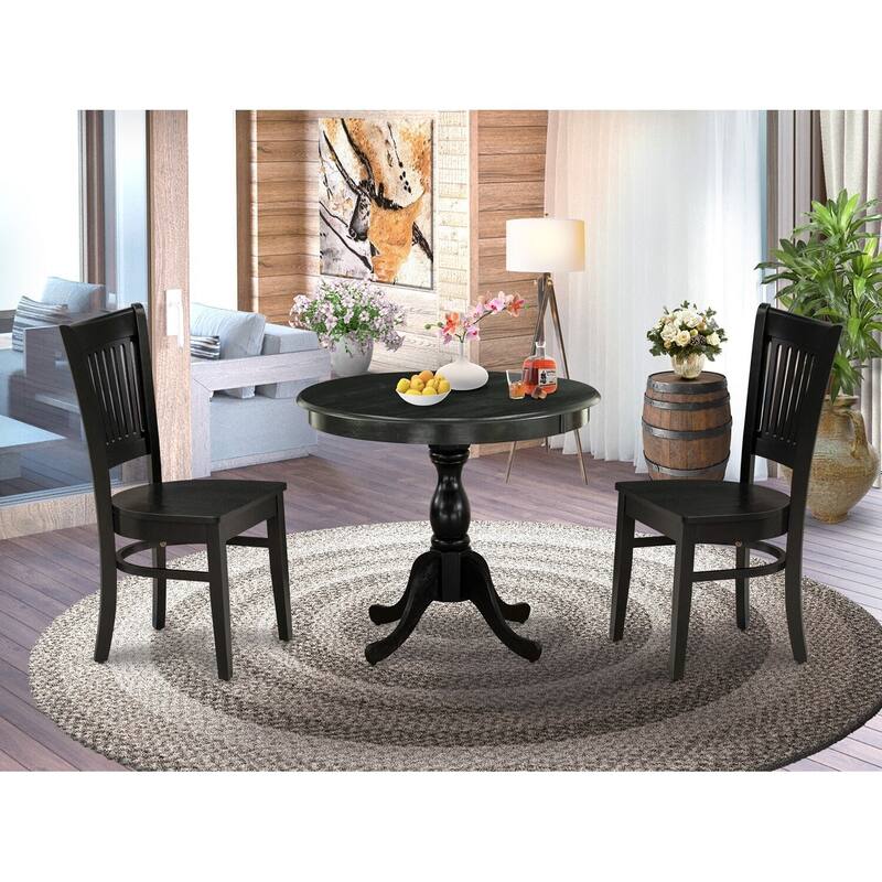 NeoClassical Dinette Set 3Pc - Modern Dining Table & Chairs - Black Finish Wood Seat